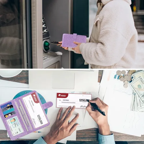 Miniatura 6 de ACdream Funda para chequera, cartera de cuero con bloqueo RFID