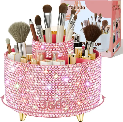 Miniatura 9 de fanado Organizador de brochas de maquillaje giratorio de 360°, organizadores de maquillaje para encimera, organización de maquillaje