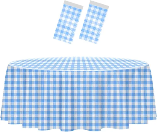 Miniatura 51 de HEIPINIUYE - Paquete de 2 manteles redondos de 84 pulgadas de plástico beige, manteles de mesa impermeables desechables para redondas, ideales