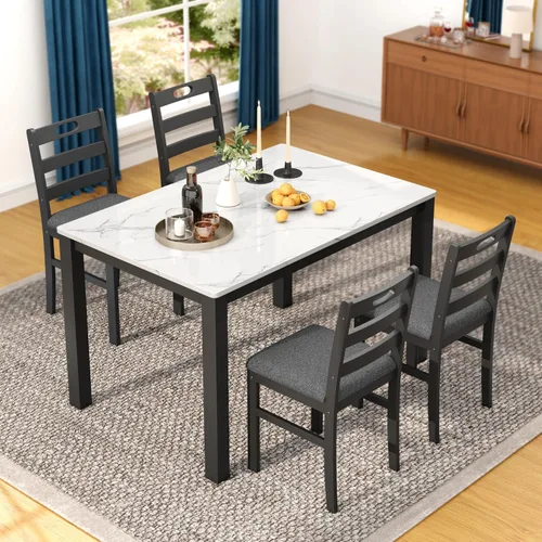 Miniatura 11 de Sophia & William Juego de mesa de comedor de 5 piezas para 4, juego de mesa y sillas de cocina de madera, mesa de comedor rectangular de 45 pulgadas