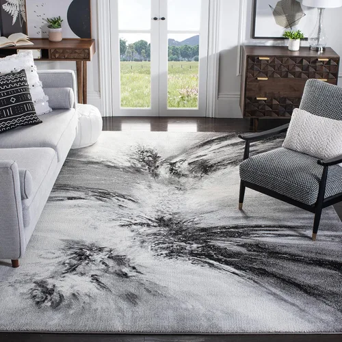 Miniatura 20 de SAFAVIEH Glacier Collection GLA127M - Alfombra moderna abstracta que no desprende pelusa, para sala de estar o dormitorio, 4 x 6 pies, azul/gris