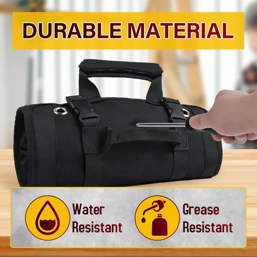 Miniatura 6 de Bolsa de herramientas, bolsas de herramientas para hombres, organizador de herramientas resistente, bolsa de herramientas enrollable portátil, Negro