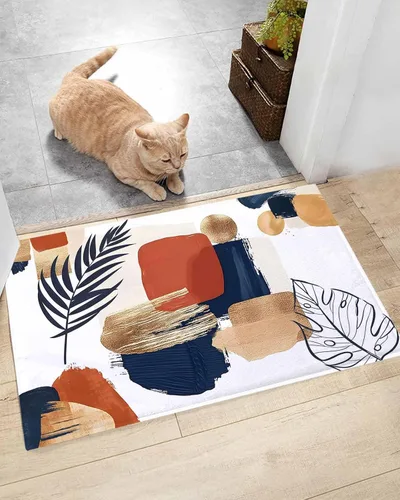 Miniatura 7 de Alfombra de baño abstracta de mediados de siglo, alfombra de área moderna estética terracota, absorbente, antideslizante, alfombra de baño bohemia