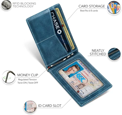 Miniatura 5 de SERMAN BRANDS RFID Blocking Wallet Slim Bifold - Genuine Leather Minimalist Front Pocket Wallets for Men with Money Clip Gift