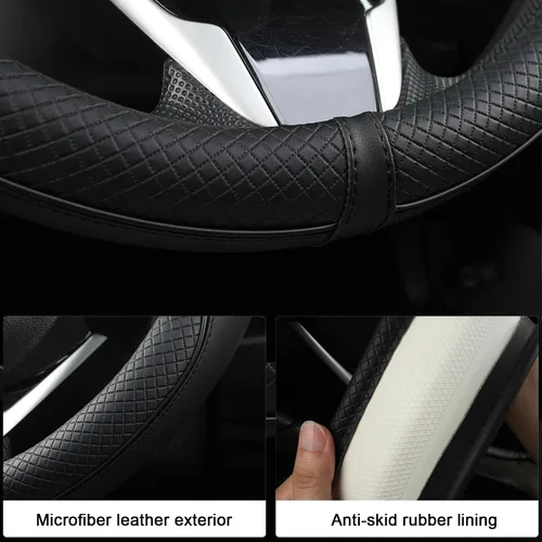 Miniatura 5 de Funda de Volante de Cuero de Microfibra West Llama para Honda Accord Civic CR-V HR-V Pilot Fit Passport Odyssey, Estilo Deportivo, 14.5-15 pulgadas