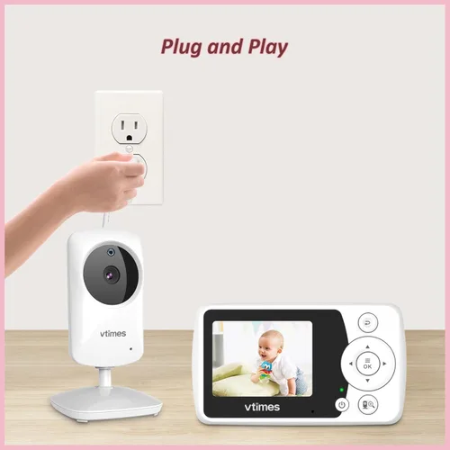 Miniatura 9 de VTimes Monitor de bebé 2 cámaras, pantalla LCD de 2.4 pulgadas, monitor de bebé sin visión nocturna WiFi Modo VOX alarma y rango de 1000 pies