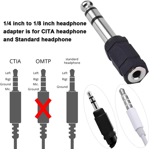 Miniatura 4 de eBoot Adaptador de 0.250 in a 0.138 in (0.250 in a 0.138 in) Adaptador de audio estéreo hembra auricular, 5 piezas, negro