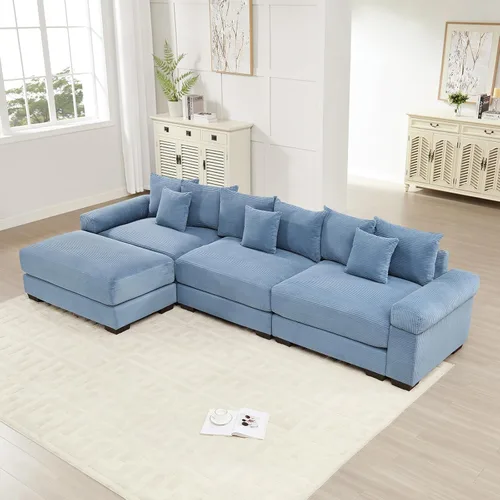 Miniatura 51 de Sofá modular de gran tamaño de 117.3 pulgadas, sofás modulares grandes de pana para sala de estar, sofás de 3 plazas, moderno juego de sofá de Blanco
