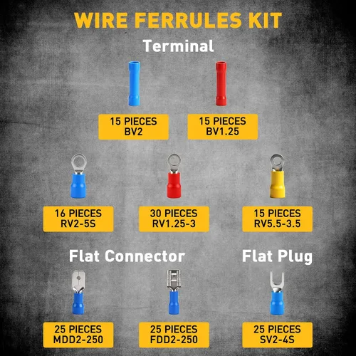 Miniatura 5 de Kit de herramientas de crimpado y pelado de virola de 1188 piezas, AWG 23-7 (0.25-10 mm²), pelacables automático con virolas de alambre, terminales