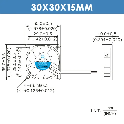 Miniatura 2 de WINSINN Ventilador de 1.378 in, 5 V, rodamiento de bolas dual, sin escobillas, 3510, 1.378 x 0.394 in, alta velocidad (paquete de 5 unidades)