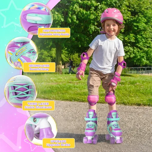Miniatura 4 de Nattork Patines de ruedas para niñas para niños, 4 tamaños ajustables de arco iris con todas las ruedas iluminadas, el mejor regalo de cumpleaños