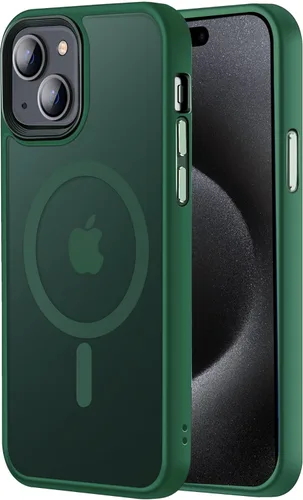 Miniatura 20 de Tigowos - Funda magnética para iPhone 15, resistente a las caídas, sensación de piel mate, a prueba de golpes, delgada, negro mate