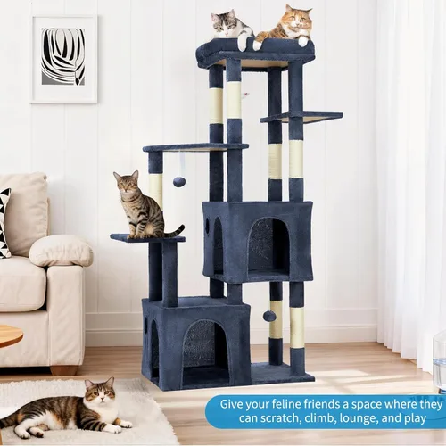 Miniatura 3 de Torre grande de árbol para gatos de 61 pulgadas para gatos de interior, condominio para gatos de varios niveles de servicio pesado para Maine Coon