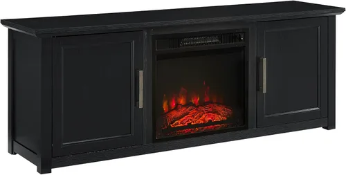 Crosley Furniture Camden Soporte de TV con chimenea de perfil bajo para televisores de más de 65 pulgadas, centro de entretenimiento con estantes,