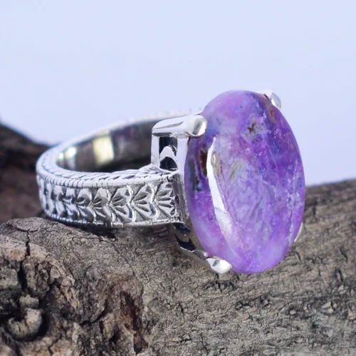 Miniatura 6 de Ravishing Impressions Precioso anillo de plata esterlina sólida de la piedra preciosa de Sugilite 925 joyería hecha a mano para las niñas