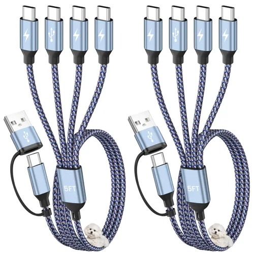 Miniatura 10 de Cable de carga múltiple 4 en 2, cable USB C a USB C con 4 X tipo C, cable de carga de teléfono de viaje para iPhone 17/16/15, Galaxy, Android