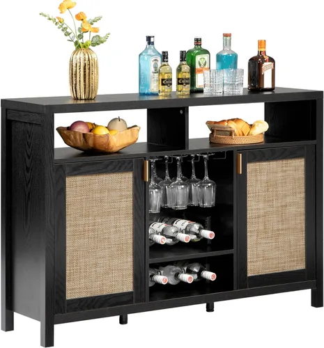SICOTAS - Gabinete de barra de café de ratán, aparador de buffet de 51" con almacenamiento, gabinete de licor moderno con estantes para vino,