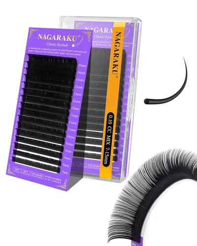 Miniatura 110 de NAGARAKU Extensiones de pestañas, pestañas individuales, 0.05mm, rizo D, 15mm, clásico, negro mate, suave, natural, profesional, 16 filas, 0.05-D