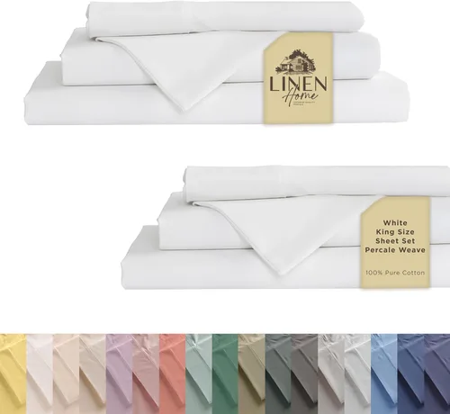 Miniatura 84 de Linen Home Juego de sábanas 100% de percal de algodón, fresco, ligero, sólido, California king, 4 piezas, 1 sábana encimera, 1 sábana ajustable, 14