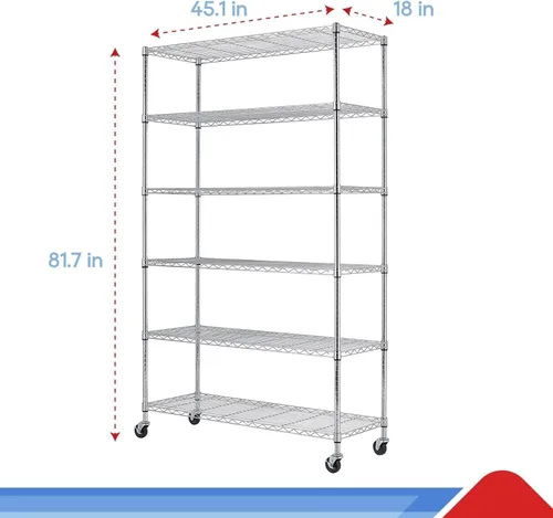 Miniatura 3 de BestOffice Estantería de alambre comercial, ruedas de estante de metal, estante de capa ajustable, acero fuerte para restaurante, garaje, despensa