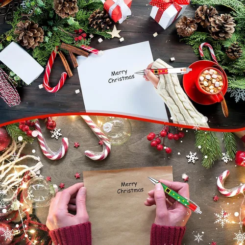 Miniatura 5 de Geyoga 48 piezas de bolígrafos navideños retráctiles, lindos bolígrafos de bola de Navidad de colores, tinta negra, suministros de oficina