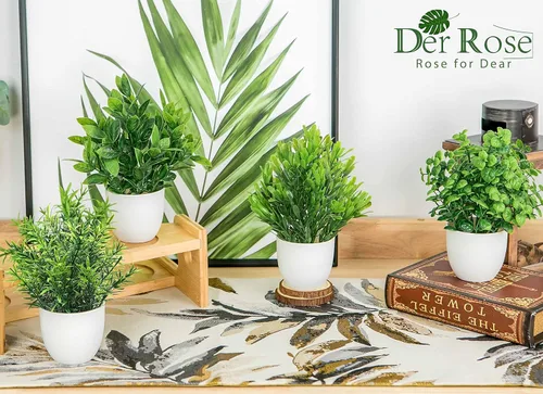 Miniatura 3 de Der Rose Paquete de 8 plantas falsas pequeñas artificiales en maceta para el hogar, oficina, granja, baño, dormitorio, decoración