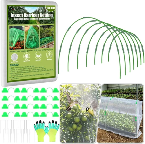 Miniatura 8 de Cludoo Garden Mesh Netting Kit,7 Sets Wide Garden Hoops with 10x30 ft Garden Covers Bird Netting& 12 Clips, Garden Protection for Raised Beds