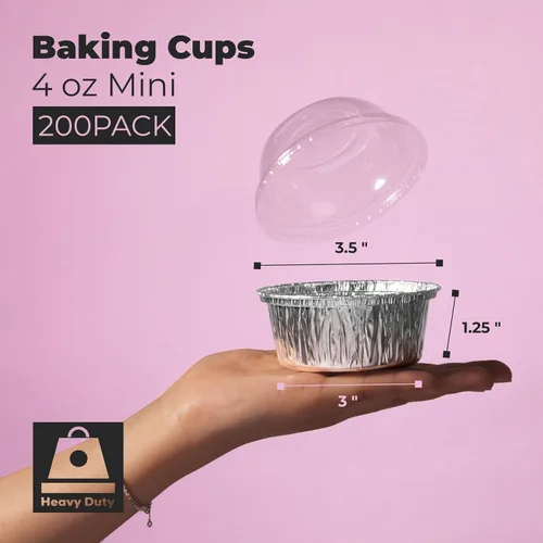 Miniatura 2 de Fit Meal Prep Paquete de 200 moldes desechables de papel de aluminio de 4 onzas con tapas, mini tazas de papel de aluminio para hornear, apto
