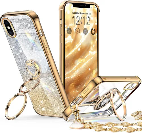 Miniatura 13 de XYZ para Funda de iPhone Xs Max con Soporte, Funda de Teléfono con Doble Soporte de Anillo, Funda de Amor-Corazón Linda de Lujo con Brillantina