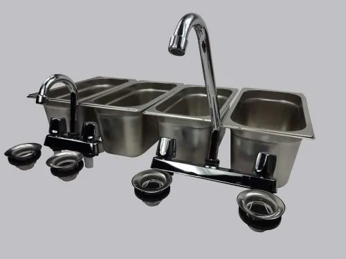 Miniatura 3 de Fregadero de concesión de acero inoxidable con 4 compartimentos, portátil, 4 trampas, lavado de manos, camión de comida Portable sink kit with