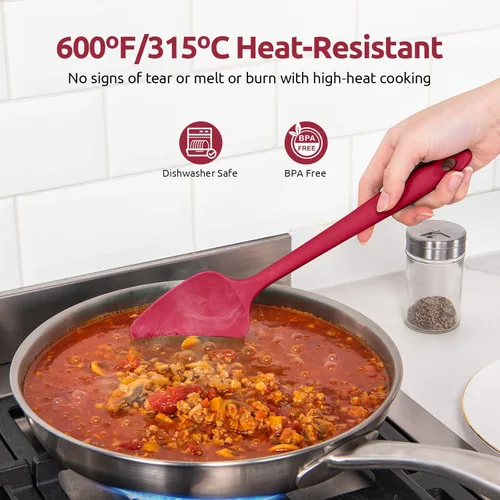 Miniatura 3 de U-Taste Juego de espátulas de cuchara de silicona, 600ºF de alta resistencia al calor, raspador de goma flexible de grado alimenticio, mezcla de Rojo