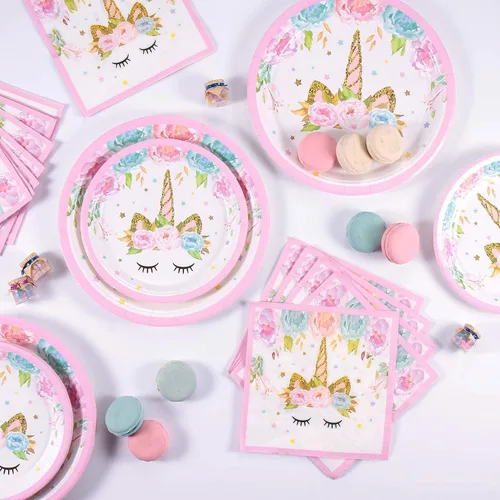 Miniatura 4 de suministros de fiesta de cumpleaños incluyendo platos, tazas, popotes y manteles para fiesta de cumpleaños, servicio para 16 invitados