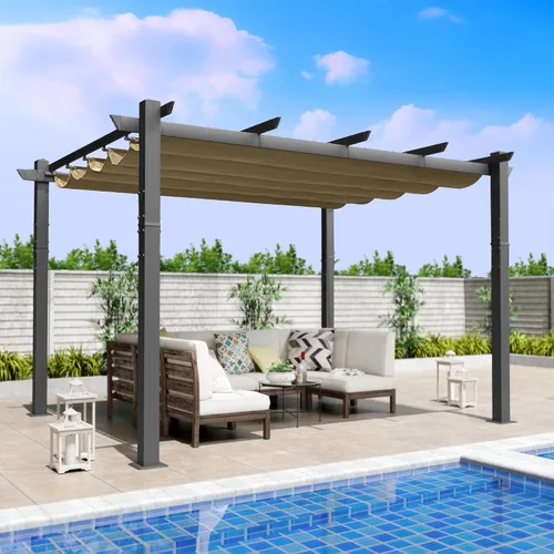 Miniatura 10 de Kozyard Morgan Pérgola Retráctil para Exteriores con Toldo de Sombra para Patio, Refugio de Pérgola de Aluminio para Patio Trasero, Terraza, Jardín