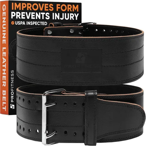 ProFitness - Cinturón de levantamiento de pesas (13 mm de espesor) - Cinturón de peso de cuero para hombres y mujeres - Cinturón de apoyo para la