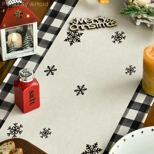 Miniatura 3 de Artoid Mode Camino de mesa de Navidad de búfalo blanco y negro, pinos, Navidad, Navidad, cocina, comedor, decoración para decoración de fiesta