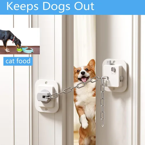 Miniatura 2 de YEYA Pestillo y tope de puerta para gatos - Correa ajustable, paquete de 2 soportes y accesorios de puerta para mantener la puerta abierta