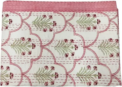 Edredón Kantha con estampado floral a mano, colcha Kantha de algodón, colcha Kantha tamaño Queen, manta Kantha hecha a mano, manta Kantha india