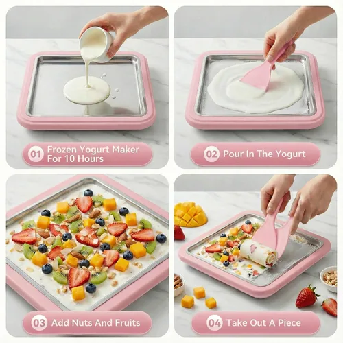Miniatura 4 de Máquina de helados enrollados, bandeja de helado con rodillo de helado, máquina de helado casera manual para sorbete de yogur congelado, bandeja
