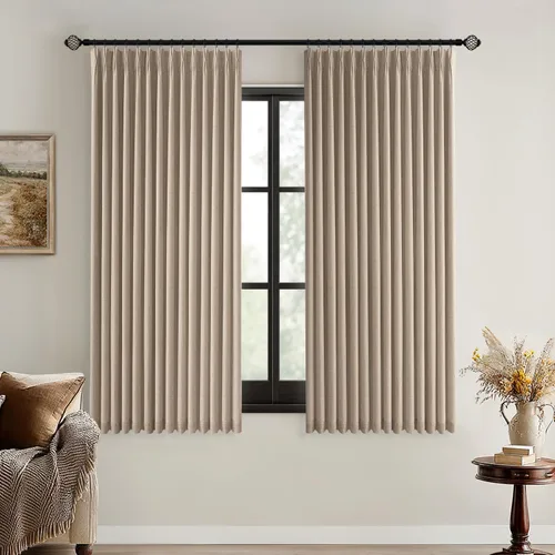 Miniatura 11 de MIULEE - Cortinas de lino beige con pliegues a presión 100% opacas para dormitorio, cortinas de ventana con memoria y bloqueo de luz para oscurecer