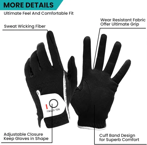 Miniatura 2 de FINGER TEN Guantes de golf para hombre para golfista diestro o zurdo, agarre para lluvia, valor 2 unidades, guante de golf para mano izquierda