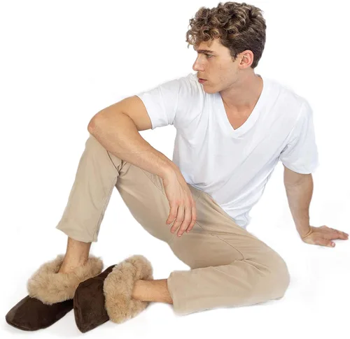 Miniatura 4 de Raymis Pantuflas unisex 100% de piel de alpaca para bebé, zapatos de dormir suaves, cálidos y cómodos