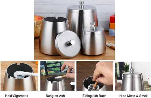 Miniatura 4 de Cenicero para exteriores, cenicero sin humo con tapa para cigarrillos en interiores, ceniceros grandes resistentes al viento/lluvia, cubierta