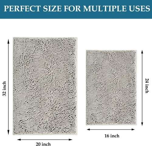 Miniatura 2 de Juego de 2 alfombras de baño antideslizantes para baños, juego de alfombras de felpilla gruesa y suave, alfombras de baño ultra absorbentes
