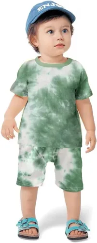 Miniatura 8 de Conjunto de 4 piezas para bebé y niño, ropa de verano con teñido anudado y pantalón corto