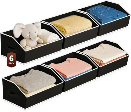 Miniatura 14 de Homsorout Organizadores Grandes de Armario y Contenedores de Almacenamiento - Paquete de 6 Cestas de Almacenamiento Trapecio para Estantes, Cestas