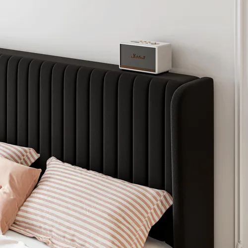 Miniatura 4 de SHA CERLIN Base de cama de terciopelo tamaño Queen con cabecera capitoné de canal vertical, plataforma tapizada con listones de madera, no necesita