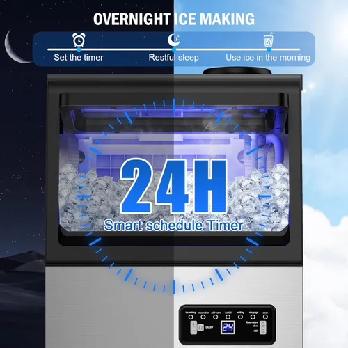 Miniatura 5 de Máquina comercial para hacer hielo de 110 libras/24 horas, 36 bandejas de hielo, máquina de hielo independiente y bajo mostrador de acero inoxidable