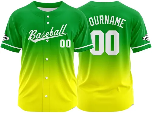 Miniatura 24 de Camiseta de béisbol con degradado personalizado, nombre, número y logotipo personalizados para hombres, mujeres y niños