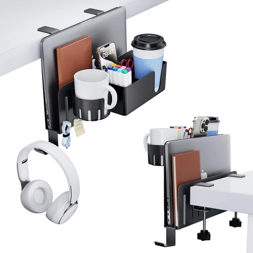 KDD Juego de organizador lateral de escritorio 7 en 1, almacenamiento de soporte para computadora portátil debajo del escritorio, soporte para