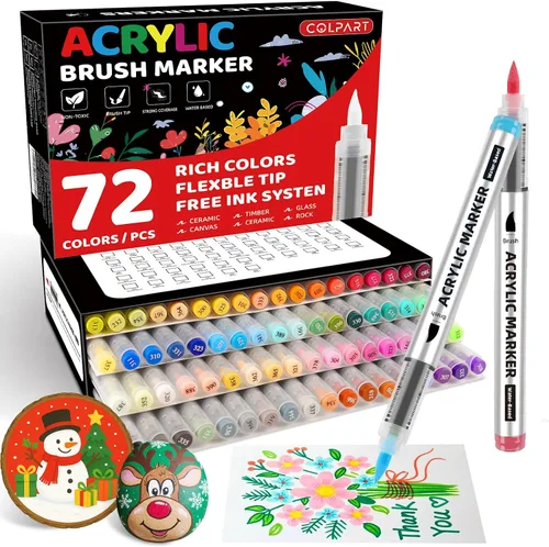 Marcadores de pintura acrílica de 72 colores, punta de pincel suave y marcadores de pintura, bolígrafos de pintura acrílica para decoraciones de